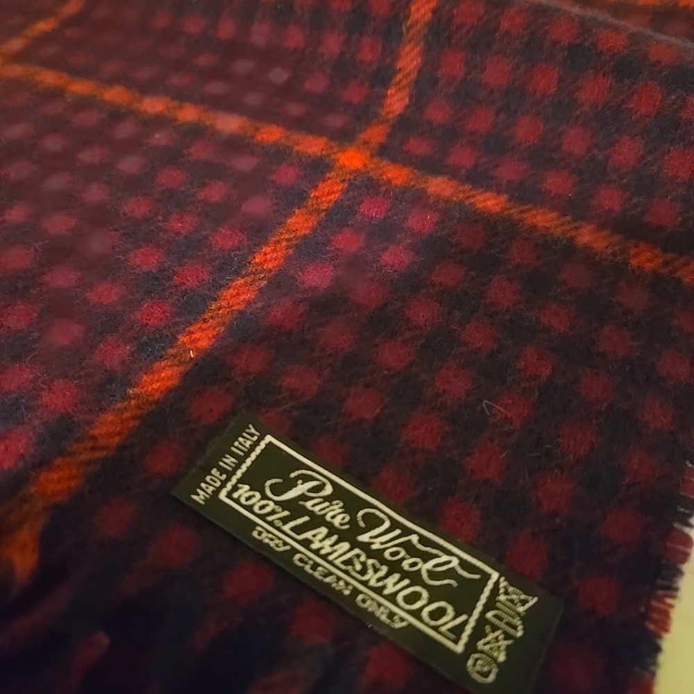 Italian Plaid Wool Scarf Lambswool New NAVY RED PLAID 12X51